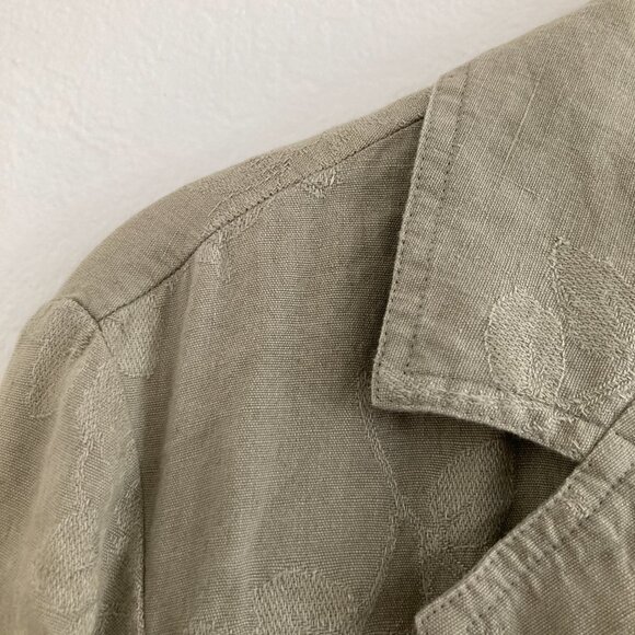 J Jill Linen Blend Green Button Front Jacket Floral Boho Lagenlook Size 10 - Picture 3 of 12